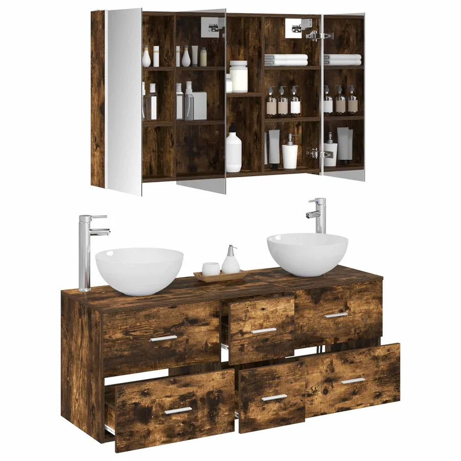 Ensemble de mobilier de salle de bain 4 pcs Chêne fumé - 3