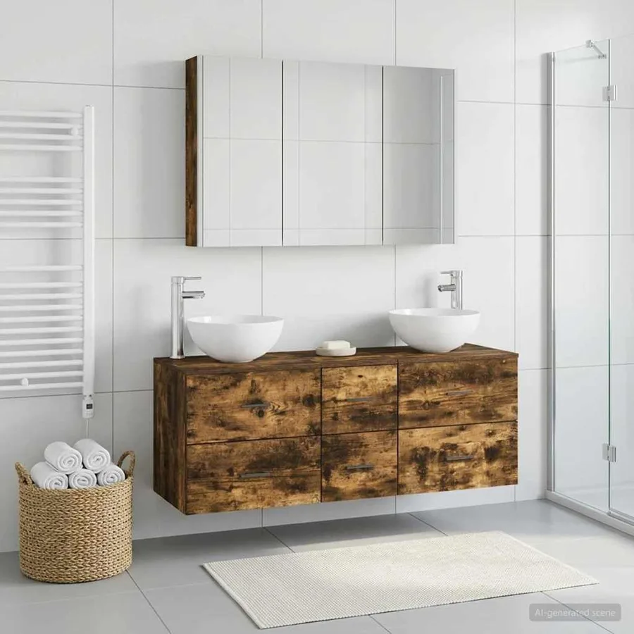 Ensemble de mobilier de salle de bain 4 pcs Chêne fumé - 4