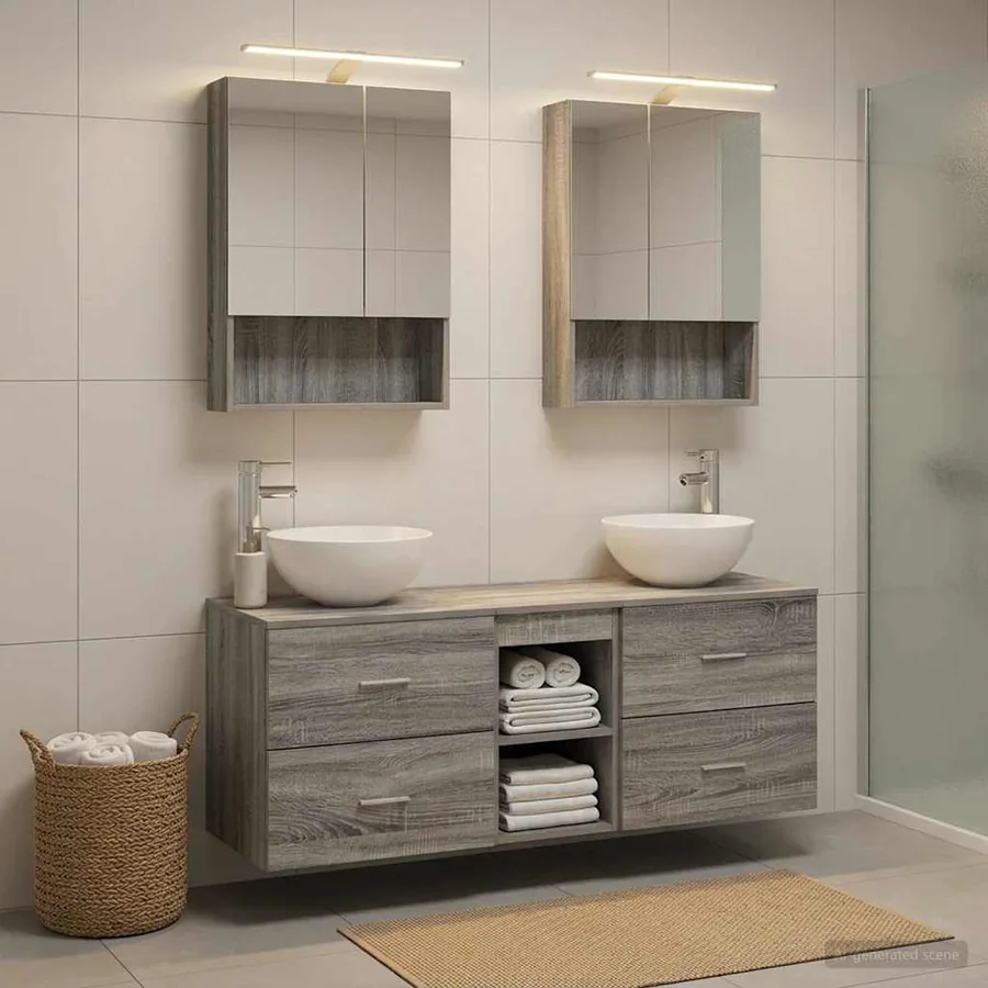 Ensemble de mobilier de salle de bain 5 pcs Sonoma gris