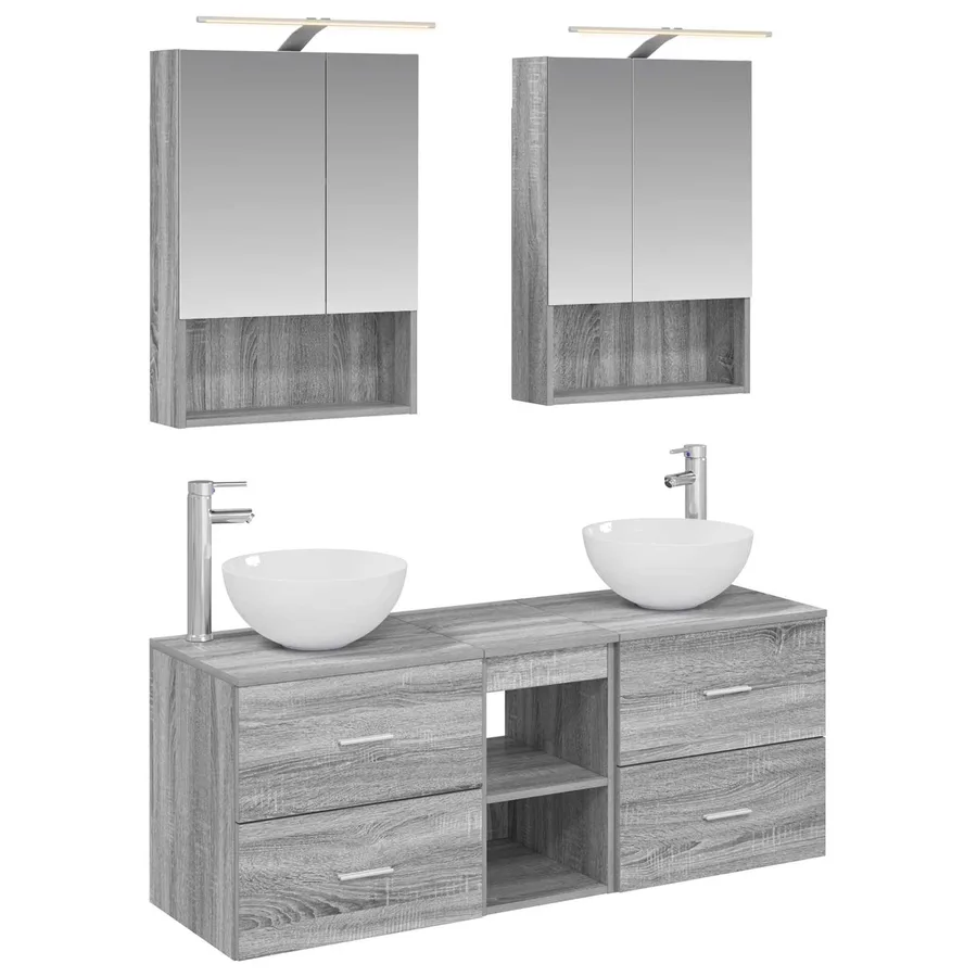 Ensemble de mobilier de salle de bain 5 pcs Sonoma gris - 2