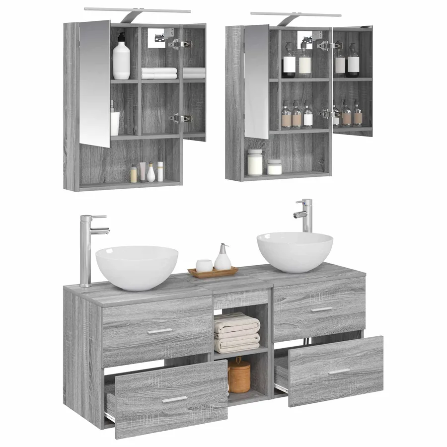 Ensemble de mobilier de salle de bain 5 pcs Sonoma gris - 3