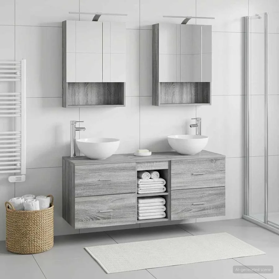 Ensemble de mobilier de salle de bain 5 pcs Sonoma gris - 4