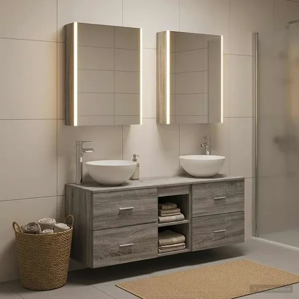 Ensemble de mobilier de salle de bain 5 pcs Sonoma gris