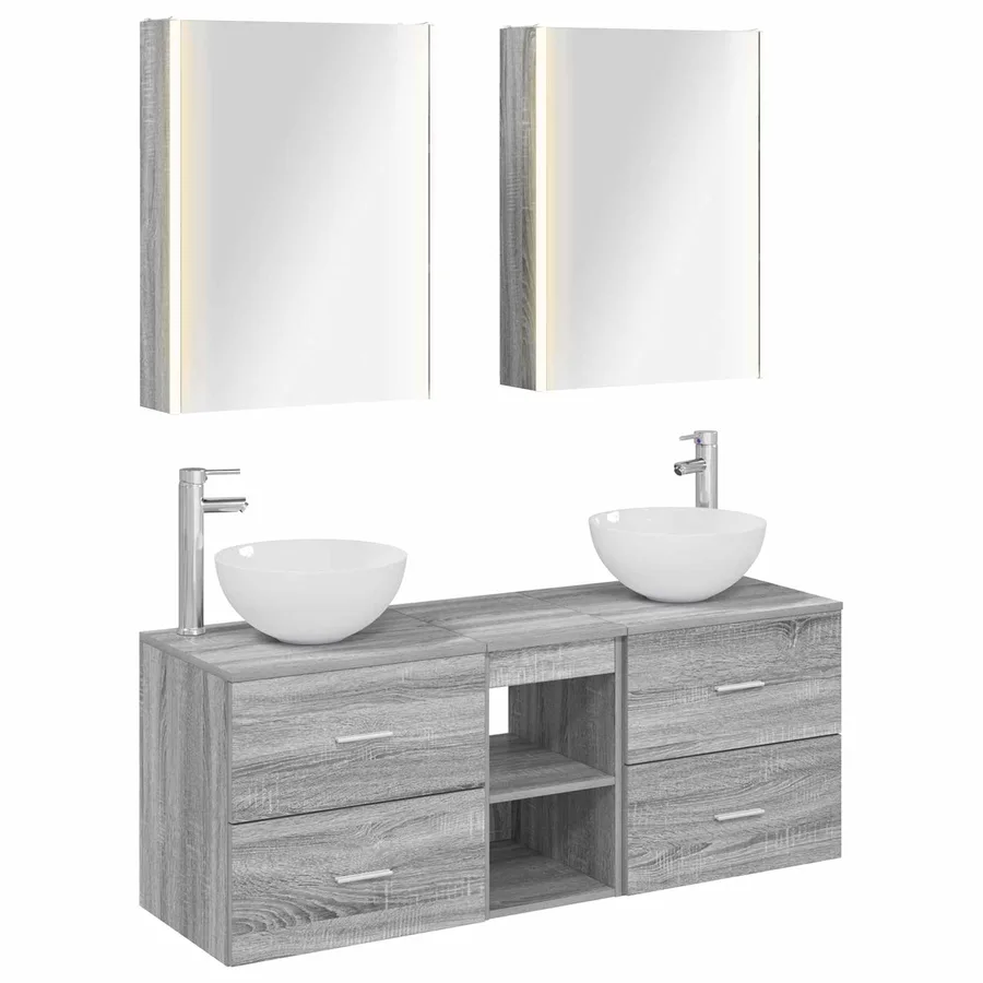 Ensemble de mobilier de salle de bain 5 pcs Sonoma gris - 2