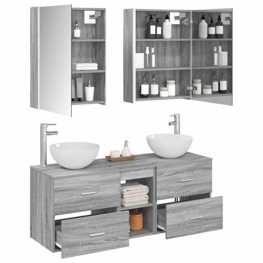 Ensemble de mobilier de salle de bain 5 pcs Sonoma gris - 3