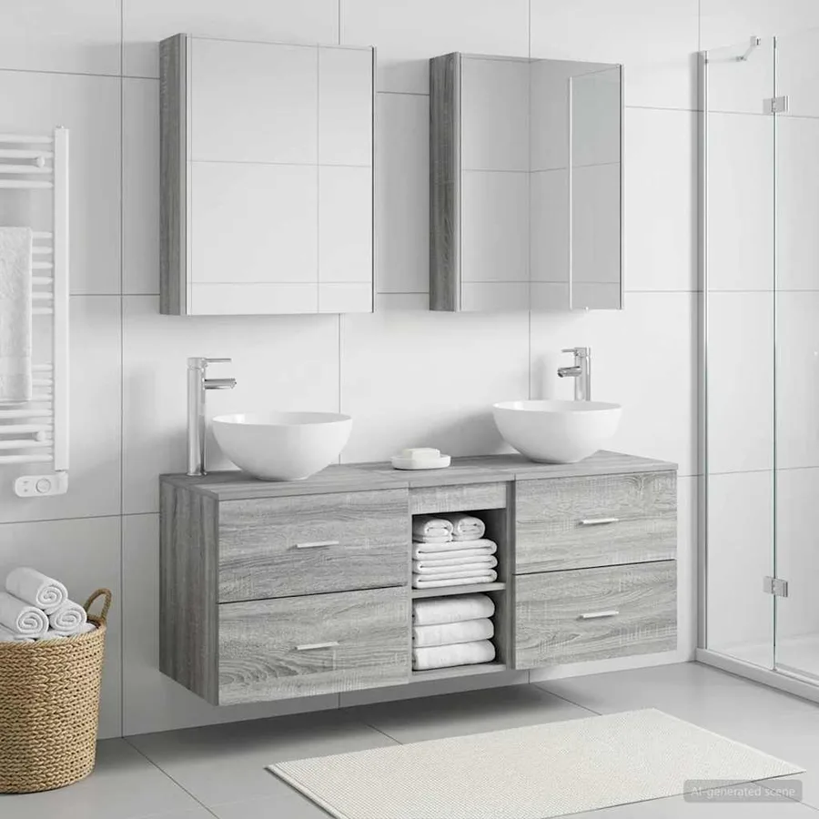 Ensemble de mobilier de salle de bain 5 pcs Sonoma gris - 4