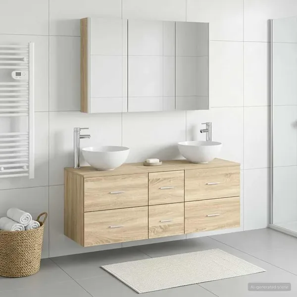 Ensemble de mobilier de salle de bain 4 pcs Chêne Sonoma