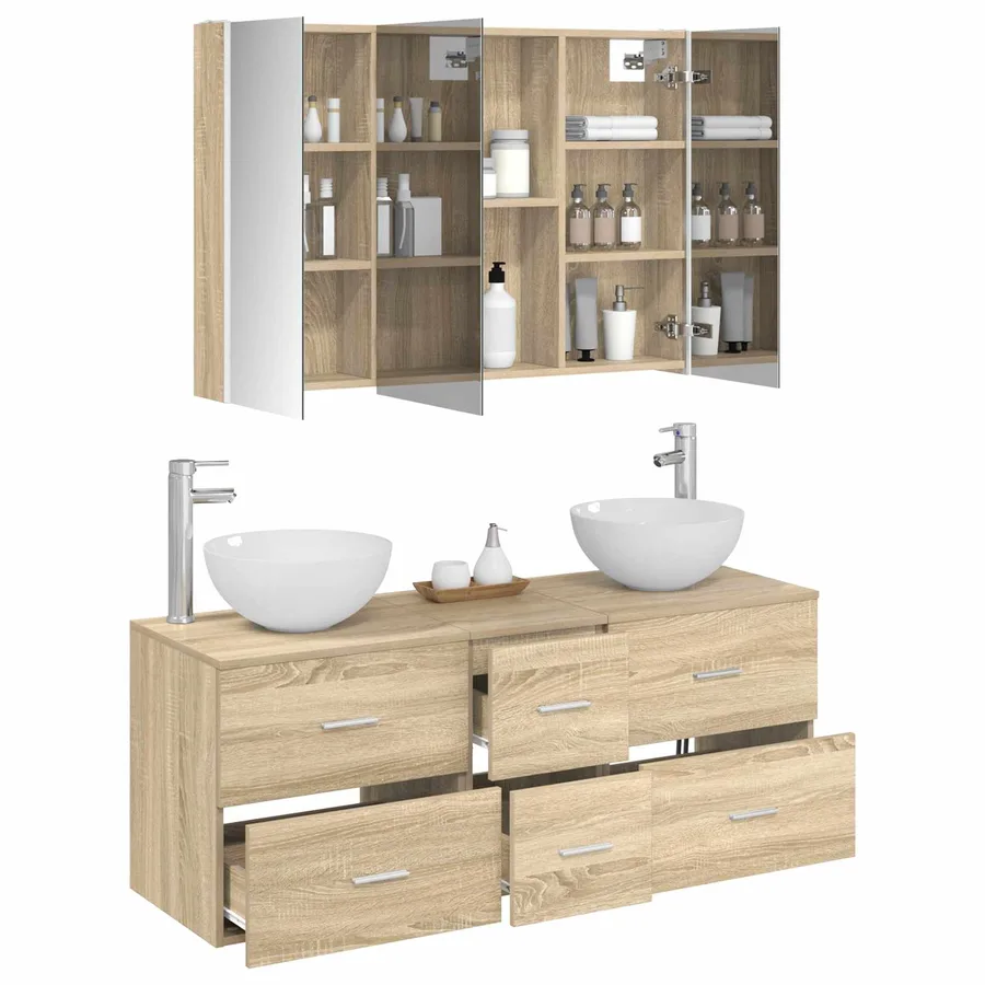Ensemble de mobilier de salle de bain 4 pcs Chêne Sonoma - 3