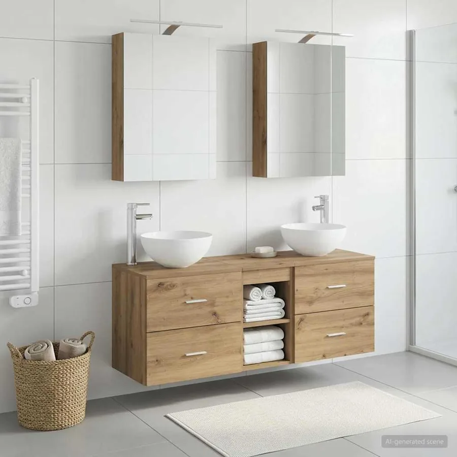 Ensemble de mobilier de salle de bain 5 pc Chêne artisanal
