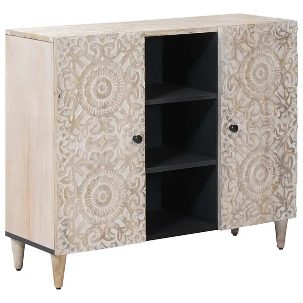 Buffet avec porte Blanc 90 x 33,5 x 75 cm Bois de mangue massif