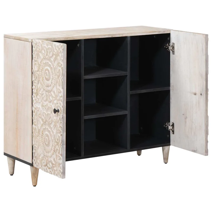 Buffet avec porte Blanc 90 x 33,5 x 75 cm Bois de mangue massif - 2