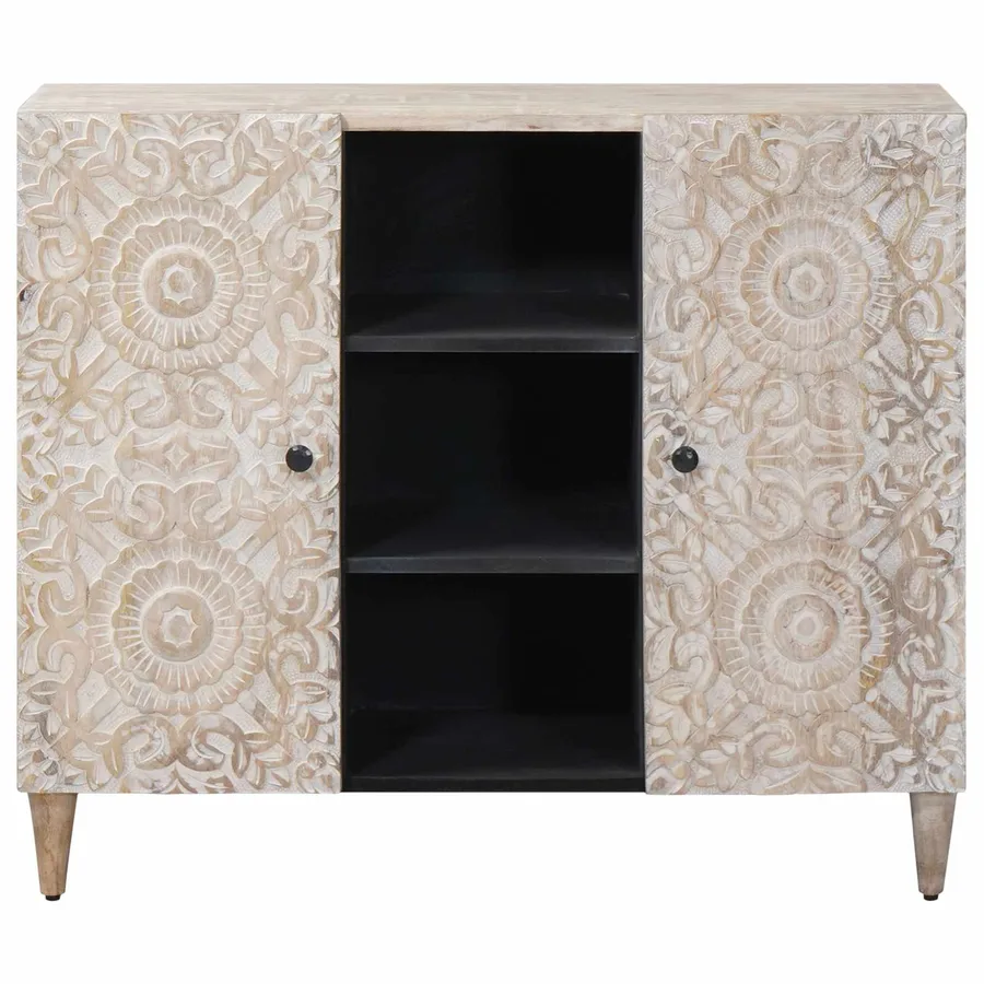 Buffet avec porte Blanc 90 x 33,5 x 75 cm Bois de mangue massif - 3
