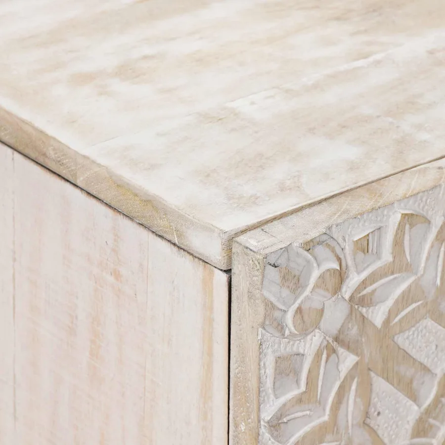 Buffet avec porte Blanc 90 x 33,5 x 75 cm Bois de mangue massif - 6
