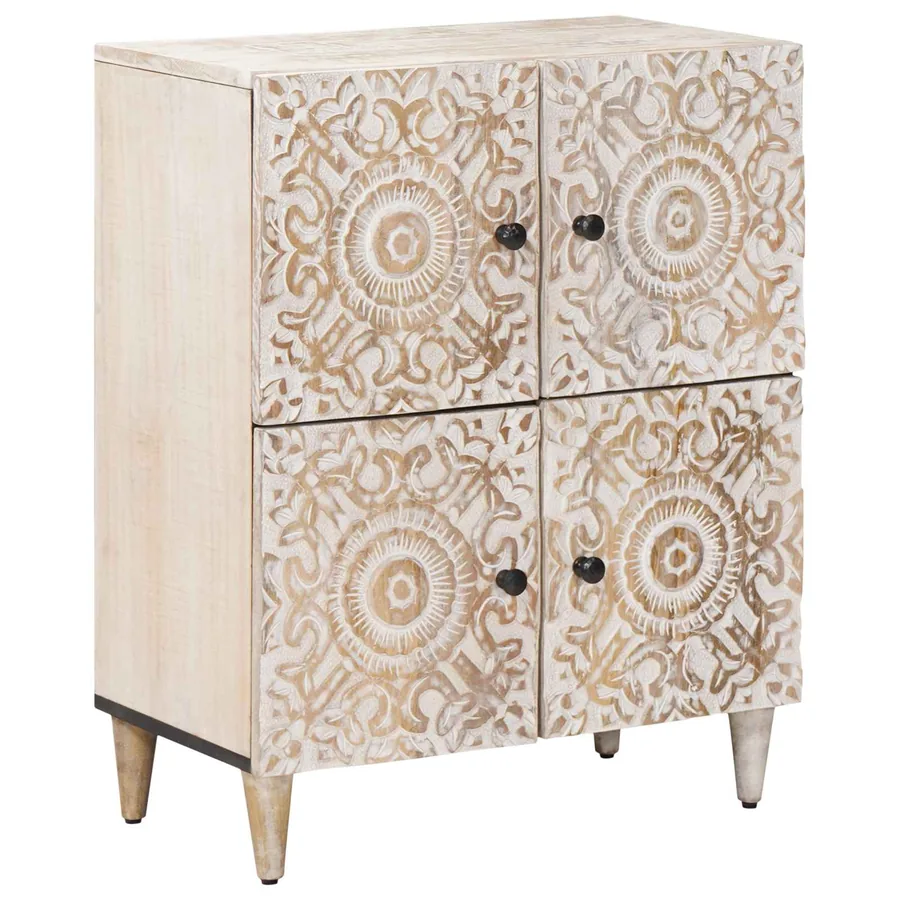 Buffet avec porte Blanc 60 x 33,5 x 75 cm Bois de mangue massif