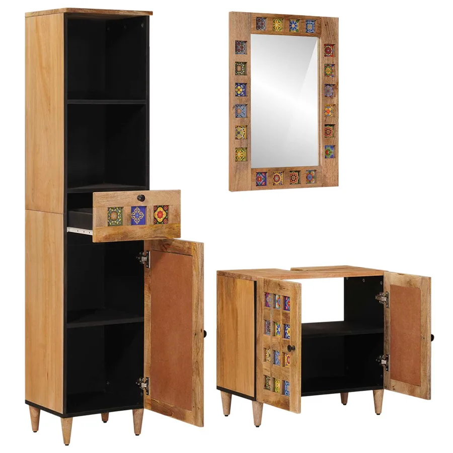 Ensemble de mobilier de salle de bain avec tiroir 3 pcs Naturel - 2