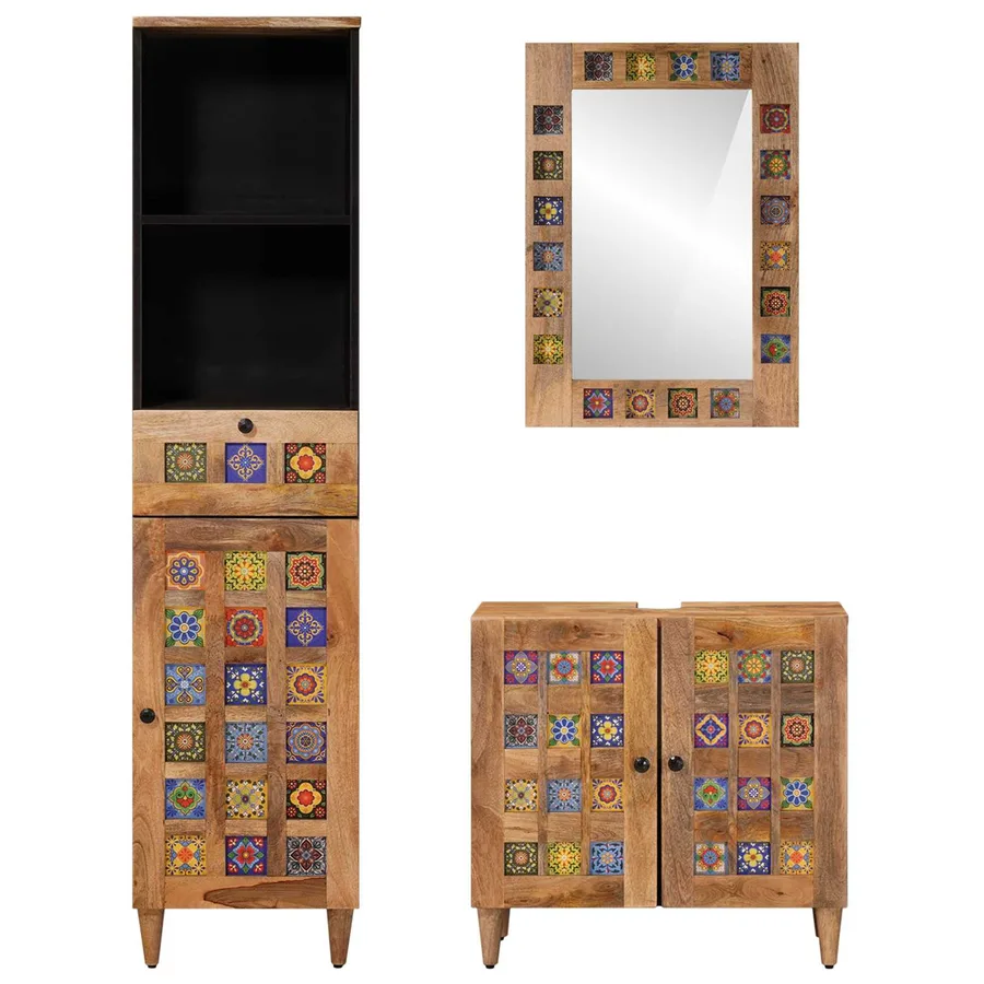 Ensemble de mobilier de salle de bain avec tiroir 3 pcs Naturel - 6