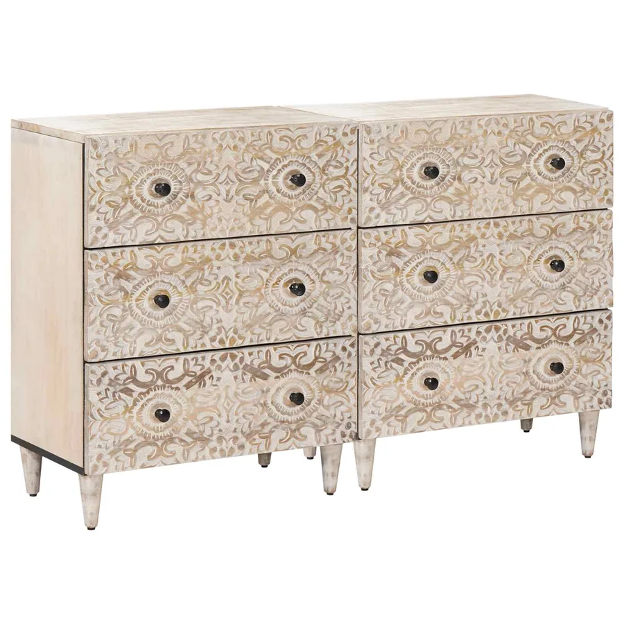 Buffet 2 pcs Blanc 60 x 33,5 x 75 cm Bois de mangue massif