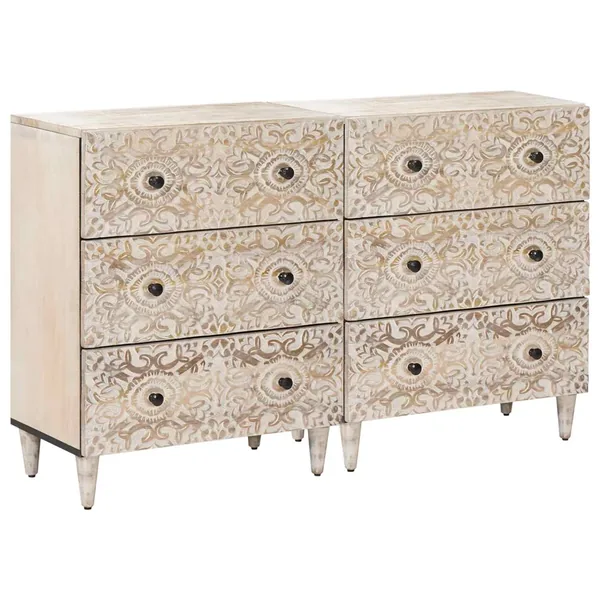 Buffet 2 pcs Blanc 60 x 33,5 x 75 cm Bois de mangue massif