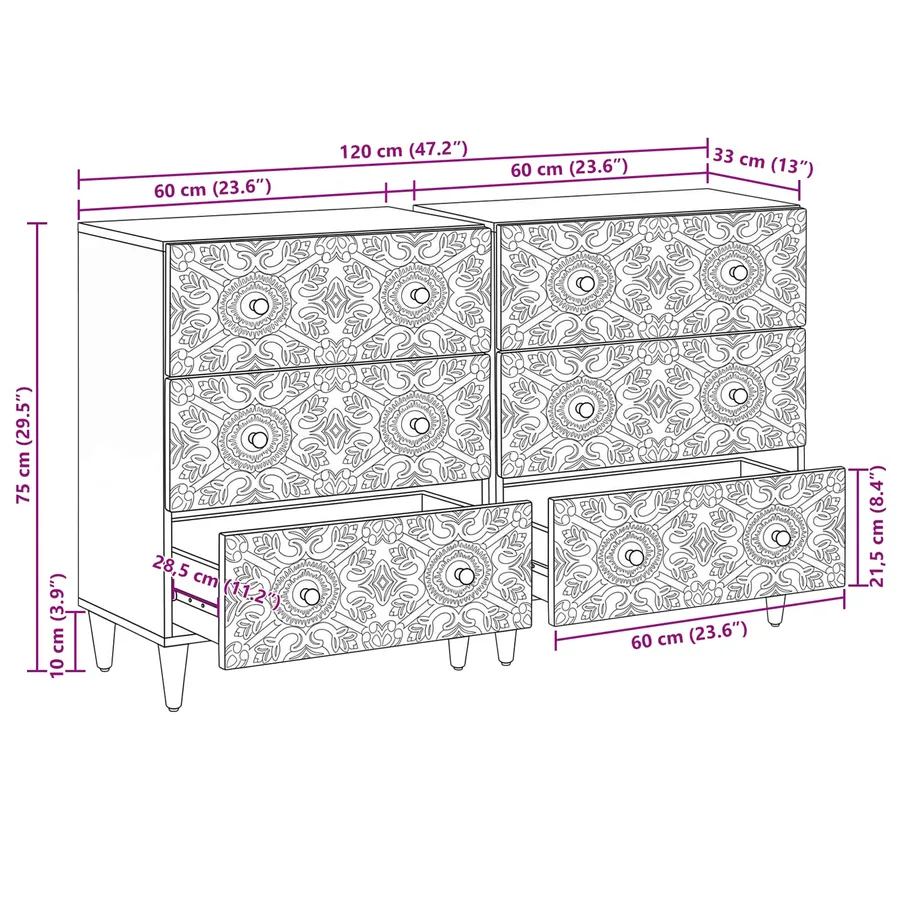 Buffet 2 pcs Blanc 60 x 33,5 x 75 cm Bois de mangue massif - 12