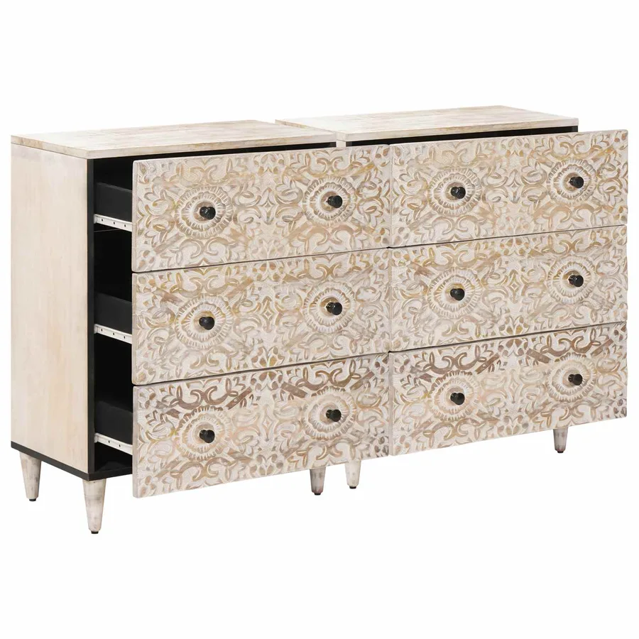 Buffet 2 pcs Blanc 60 x 33,5 x 75 cm Bois de mangue massif - 2