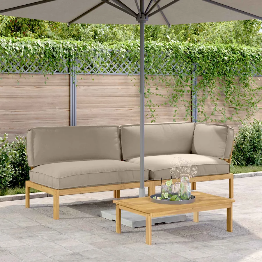 Ensemble de Canapés Uni 3 pcs Taupe Bois d'Acacia Massif