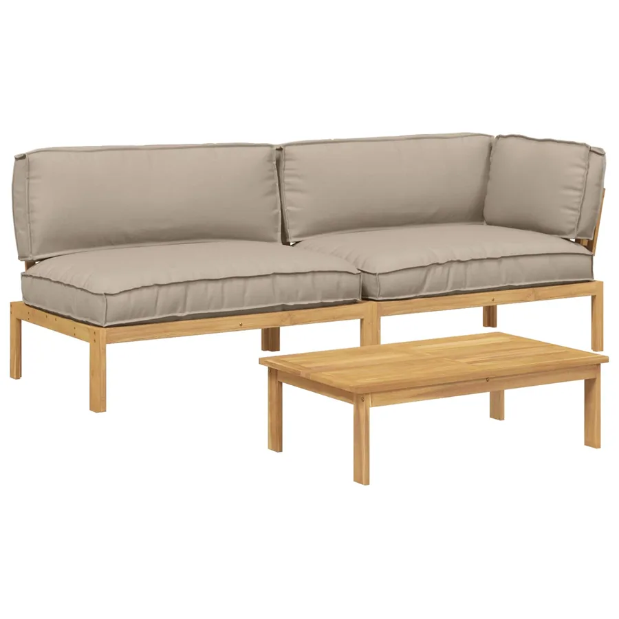 Ensemble de Canapés Uni 3 pcs Taupe Bois d'Acacia Massif - 2