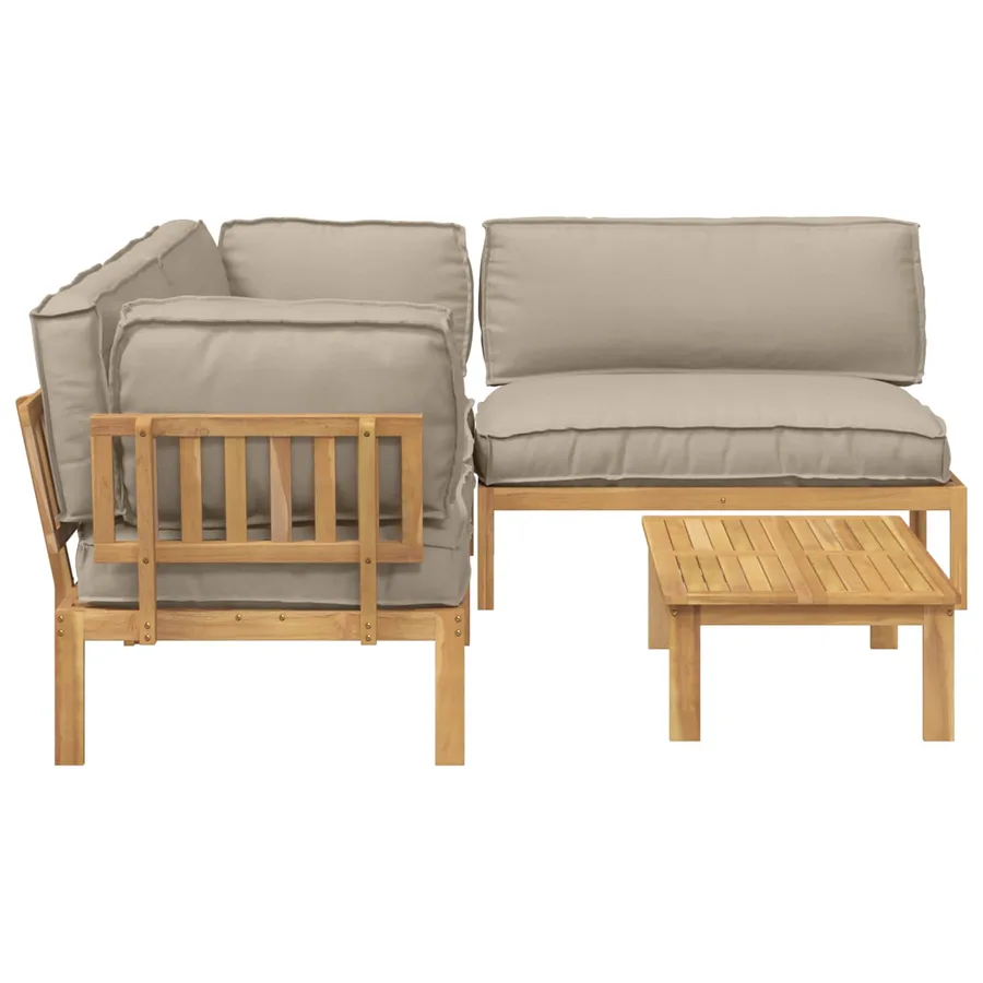 Ensemble de Canapés Uni 4 pcs Taupe Bois d'Acacia Massif - 11
