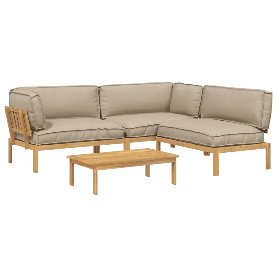 Ensemble de Canapés Uni 4 pcs Taupe Bois d'Acacia Massif - 2