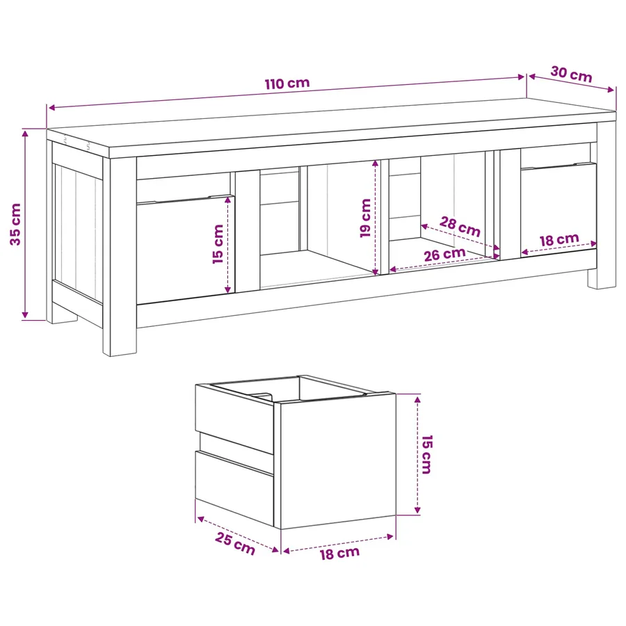 Meuble TV 110 x 30 x 35 cm Naturel Bois de teck massif - 7