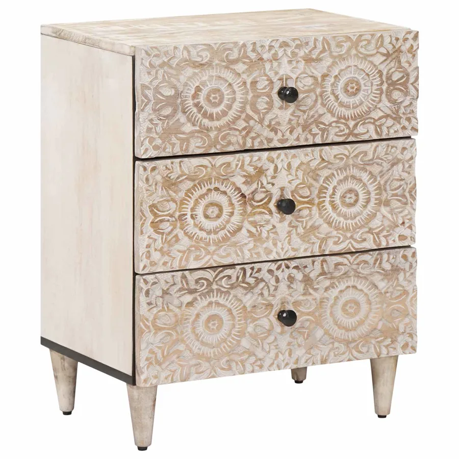 Armoire de lit Blanc 50 x 33 x 60 cm Bois de mangue massif