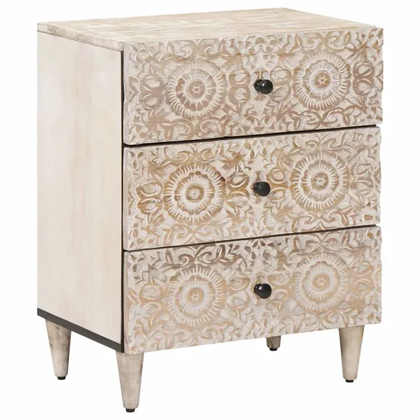 Armoire de lit Blanc 50 x 33 x 60 cm Bois de mangue massif