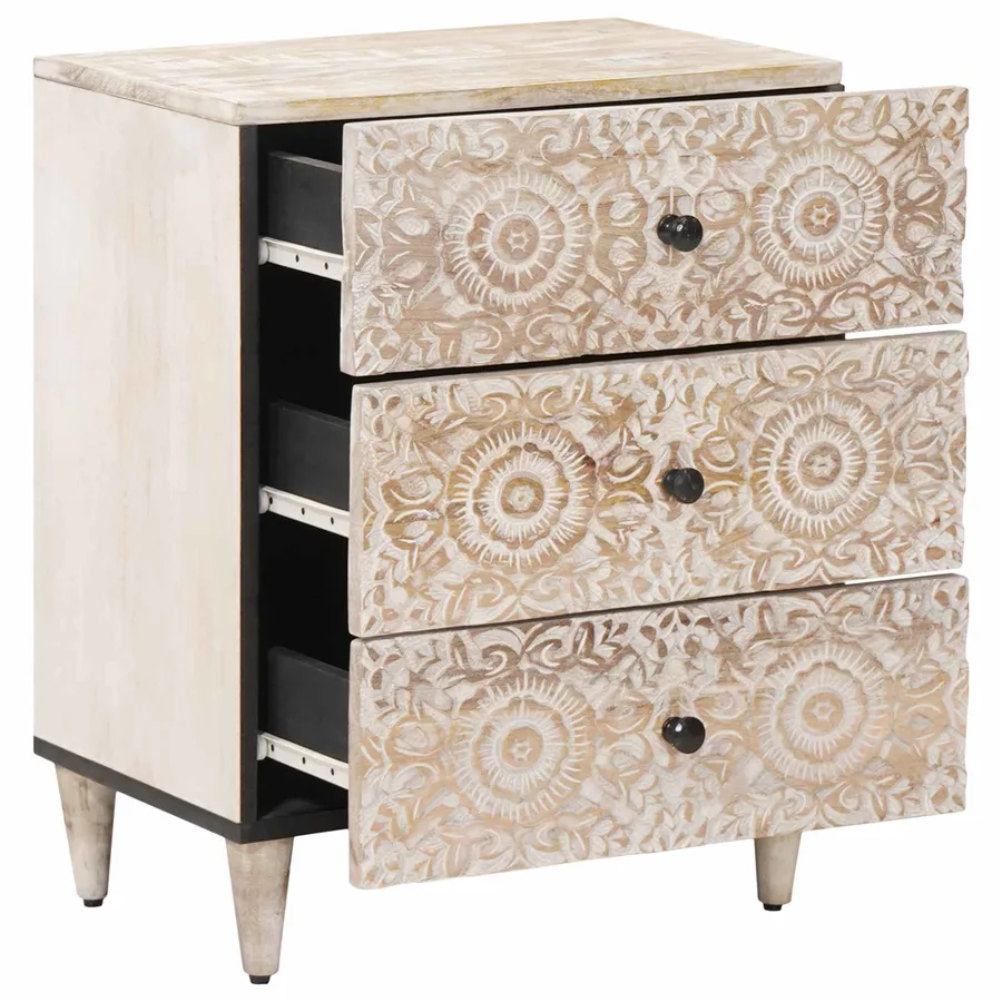 Armoire de lit Blanc 50 x 33 x 60 cm Bois de mangue massif - 2