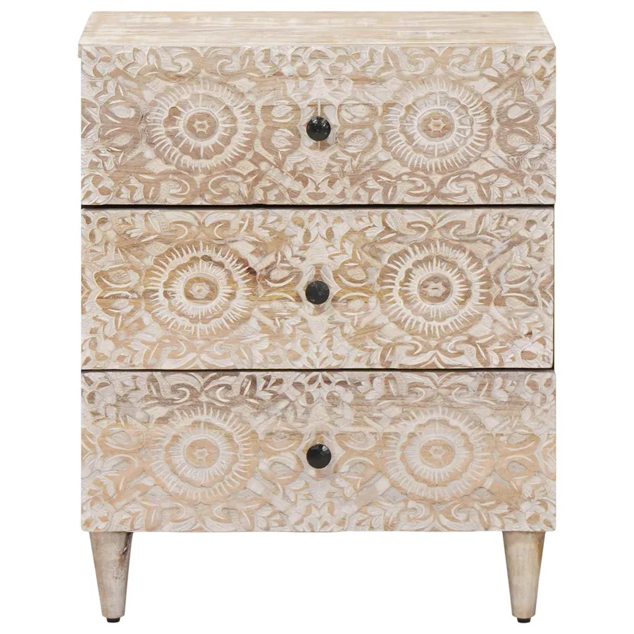 Armoire de lit Blanc 50 x 33 x 60 cm Bois de mangue massif - 3