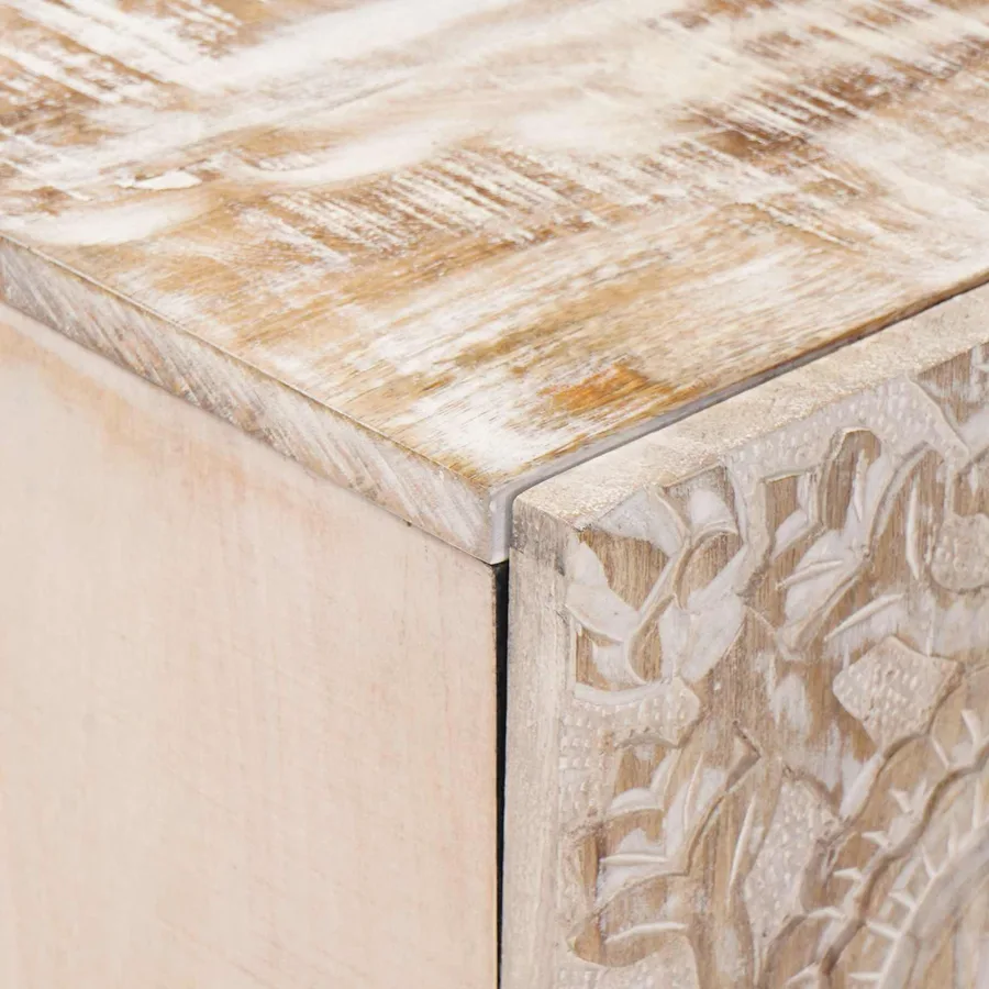 Meuble TV Blanc 105 x 33,5 x 46 cm Bois de mangue massif - 6
