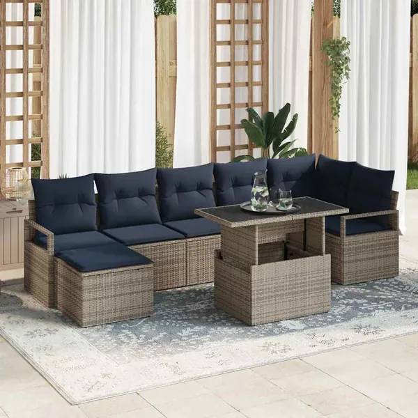 Ensemble de canapé de jardin 8 pcs Gris et bleu marine