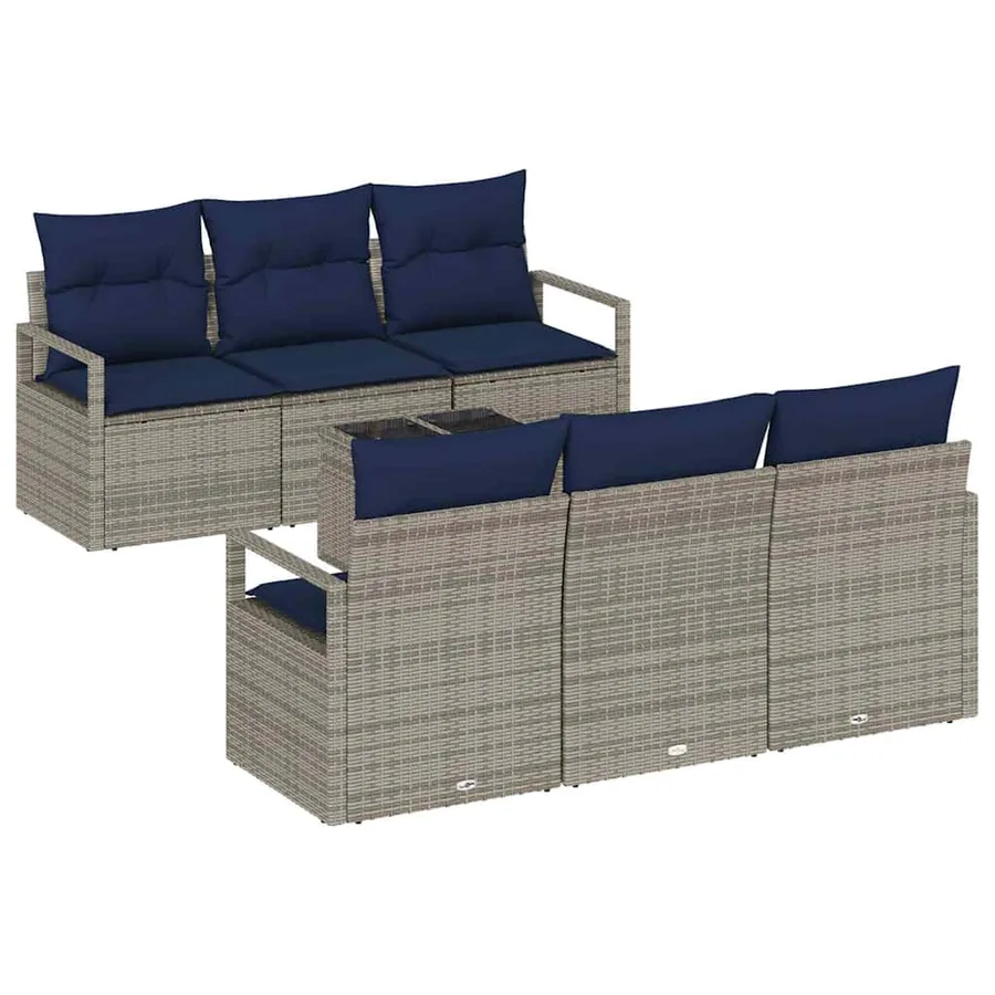 Ensemble de Canapés avec coussin 7 pcs Gris et marine polyrotin - 2