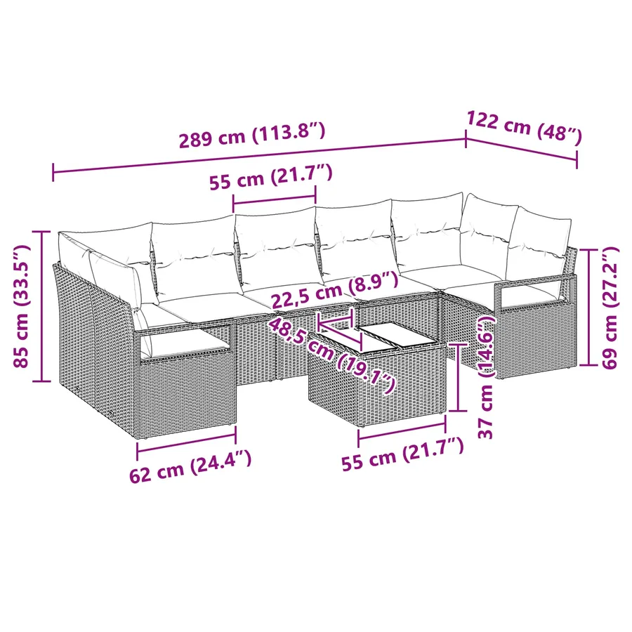 Ensemble de Canapés 8 pcs Gris polyrotin - 9