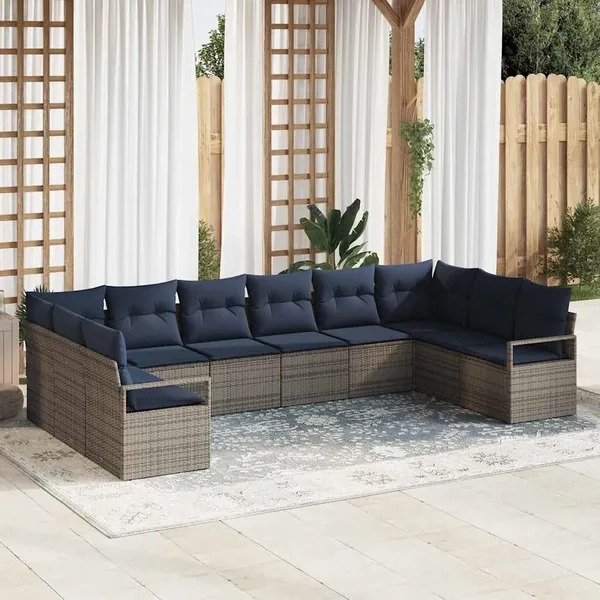 Ensemble de Canapés avec coussin 10 pcs Gris polyrotin