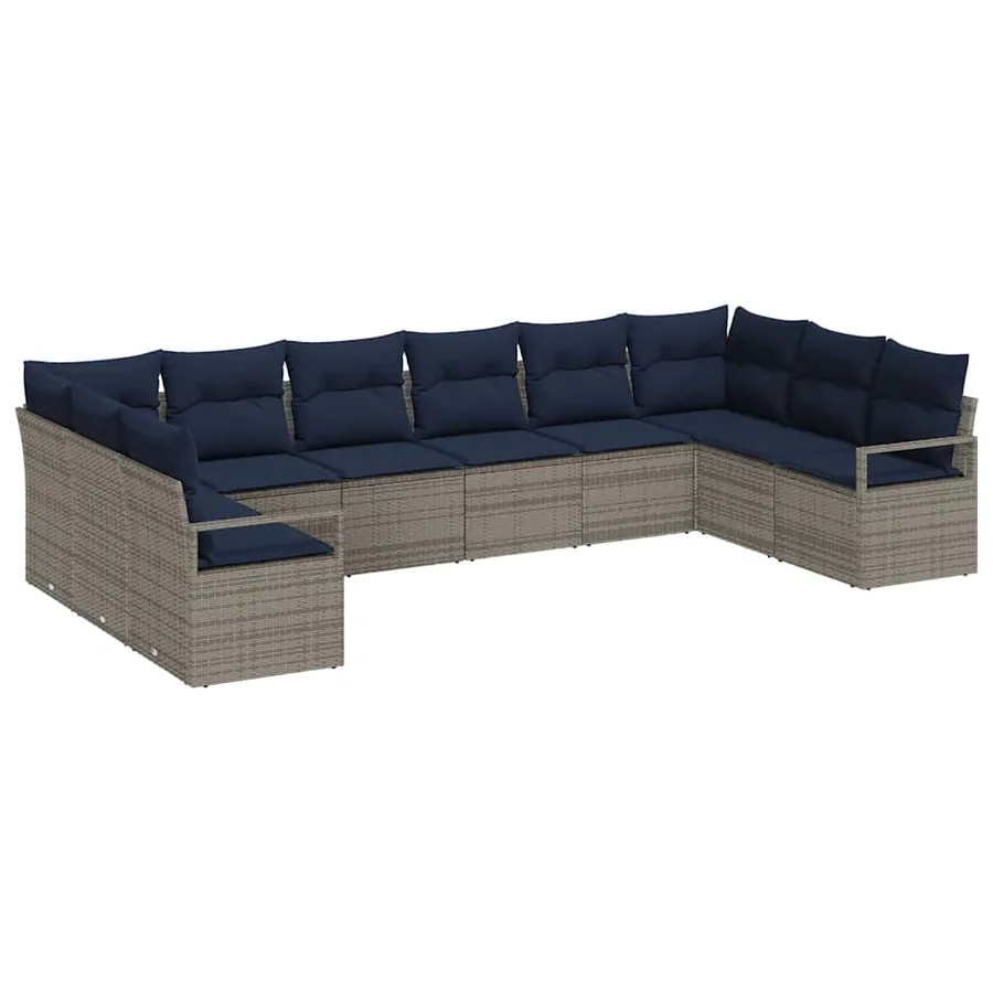 Ensemble de Canapés avec coussin 10 pcs Gris polyrotin - 2