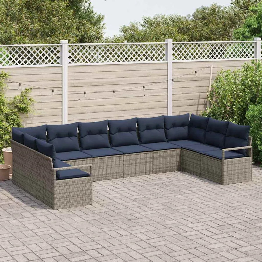 Ensemble de Canapés avec coussin 10 pcs Gris polyrotin - 3