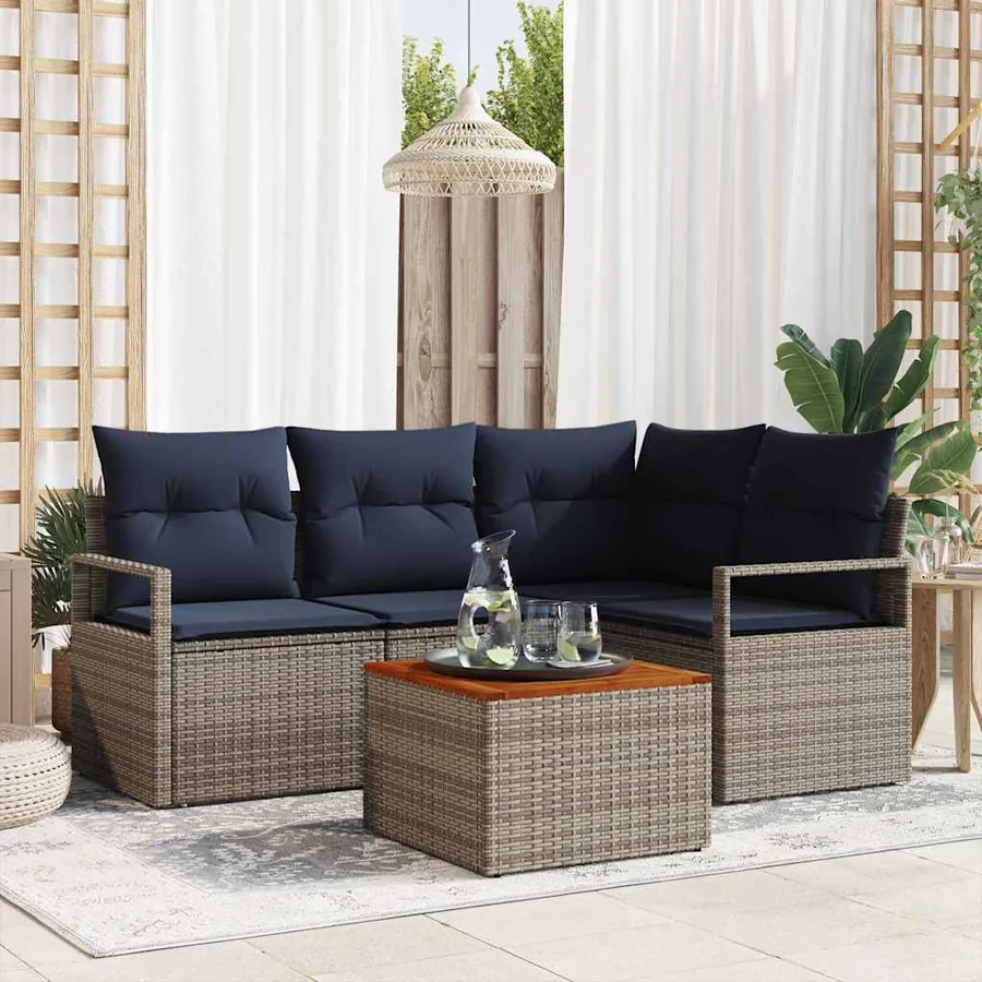 Ensemble de canapé de jardin avec coussin 5 pcs Gris polyrotin
