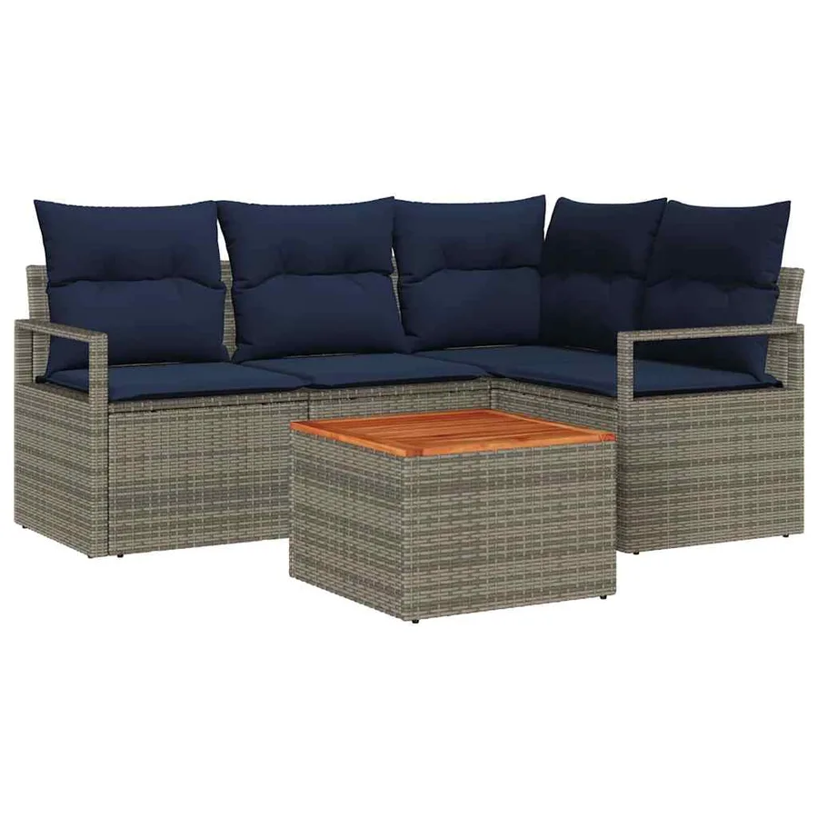 Ensemble de canapé de jardin avec coussin 5 pcs Gris polyrotin - 2