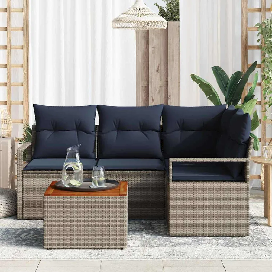 Ensemble de canapé de jardin avec coussin 5 pcs Gris polyrotin - 3