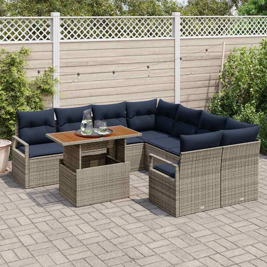 Ensemble de canapé de jardin 9 pc 8-Nombre de places - 3