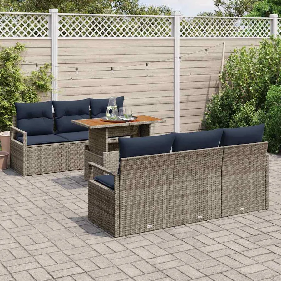 Ensemble de canapé de jardin 7 pcs gris et bleu marine - 3