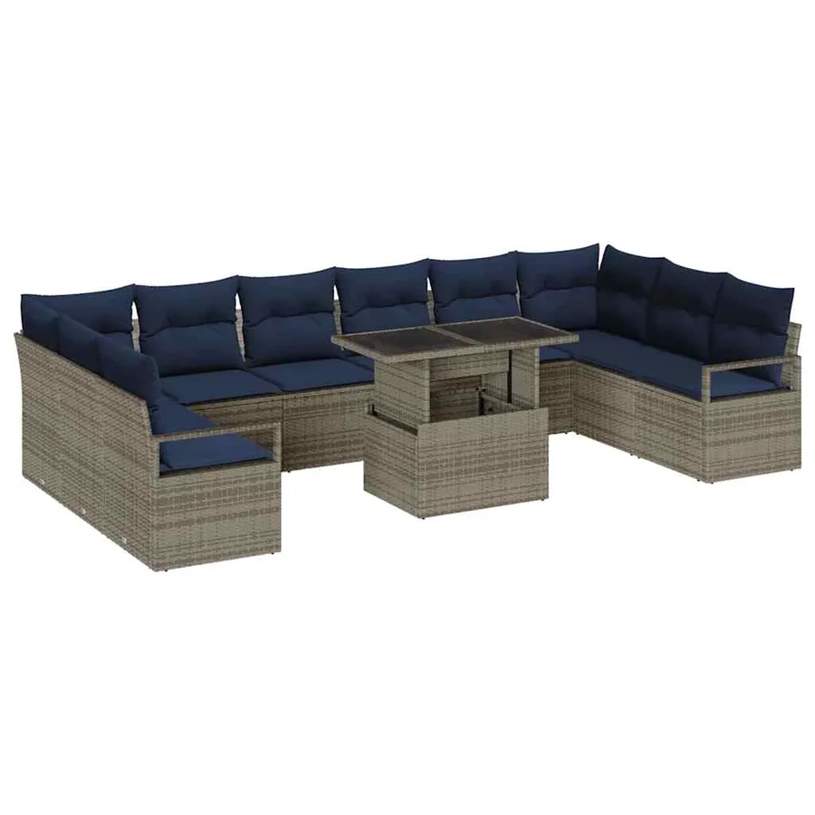 Ensemble de canapé de jardin 11 pcs Gris et bleu marine - 2