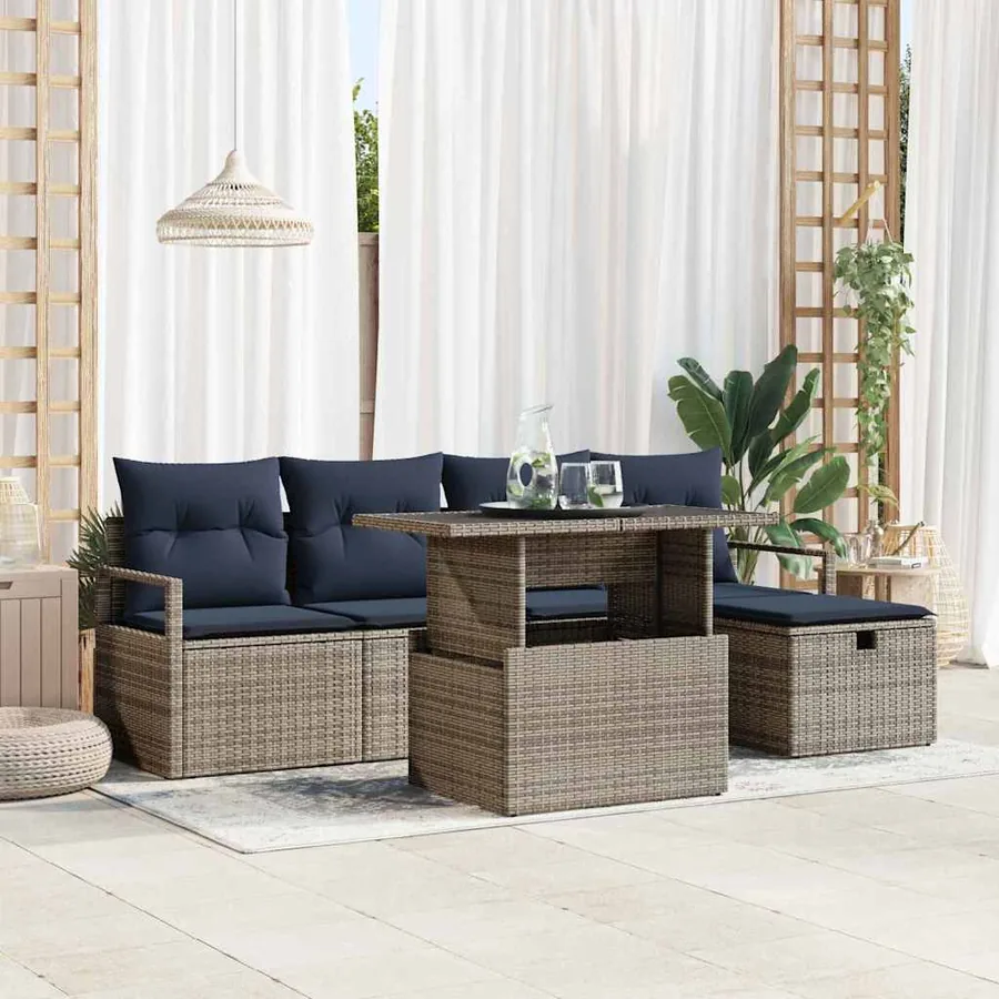 Ensemble de canapé de jardin avec coussin 6 pcs Gris Poly rotin