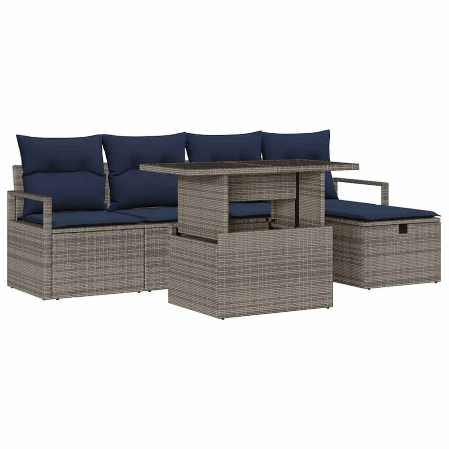 Ensemble de canapé de jardin avec coussin 6 pcs Gris Poly rotin - 2