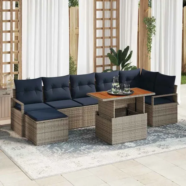 Ensemble de canapé de jardin 8 pcs Gris et marine