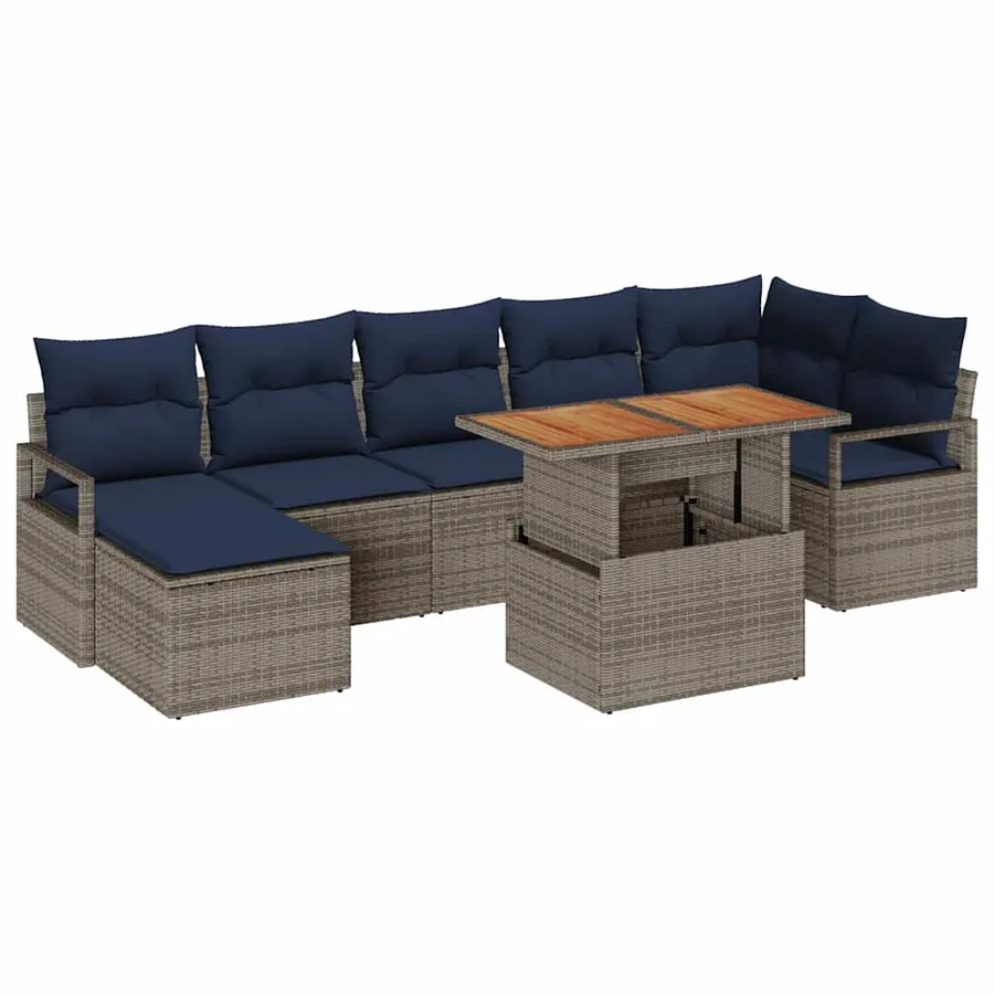 Ensemble de canapé de jardin 8 pcs Gris et marine - 2